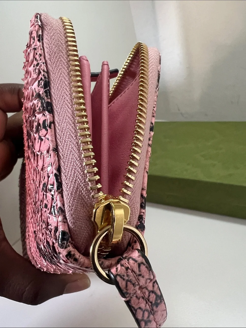 Gucci GG Marmont Zipper Wallet Pink Python Leather Long Wallet
